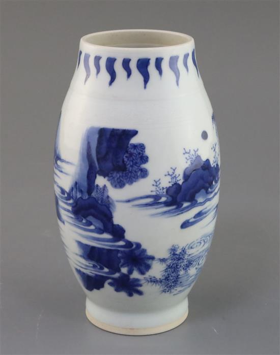 A Chinese blue and white ovoid jar, Kangxi period or later, H. 19.5cm